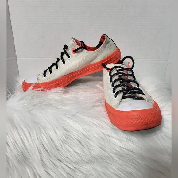 Converse Chuck Taylor White and Neon Orange Sneakers, Size 7 - Picture 1 of 8